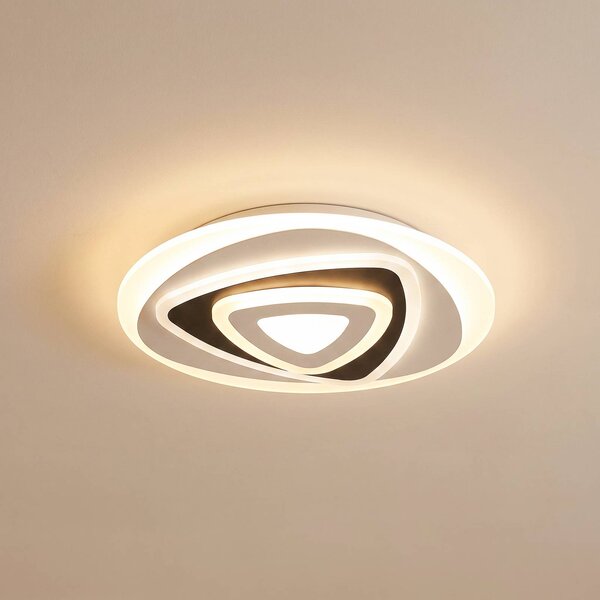 Lindby LED stropní svítidlo Rebeka, Ø 50 cm, dálkové ovládání, stmívatelný, Bílá / opál, Obývací pokoj / jídelna, Plast, Moderní