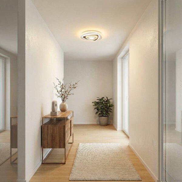 Lindby LED stropní svítidlo Rebeka, Ø 50 cm, dálkové ovládání, stmívatelný, Bílá / opál, Obývací pokoj / jídelna, Plast, Moderní