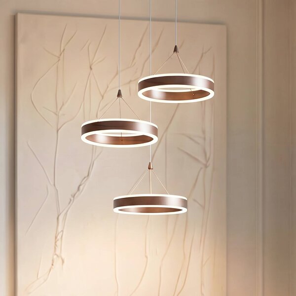 Lucande LED závěsné světlo Kolo, hnědé, 3 žárovky, stmívatelné, stmívatelný, Hnědá / rez, Obývací pokoj / jídelna, kov, Moderní