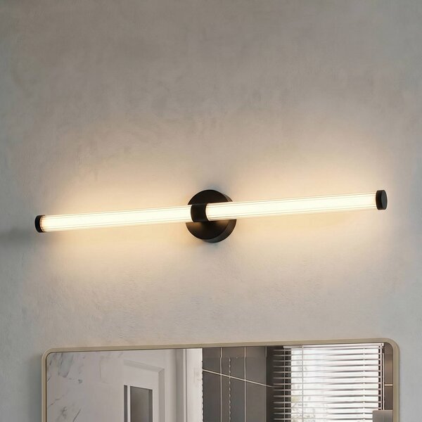 Lucande LED nástěnné světlo Melisa, černé, 90 cm, IP44, Černá, Koupelna, Sklo, Moderní