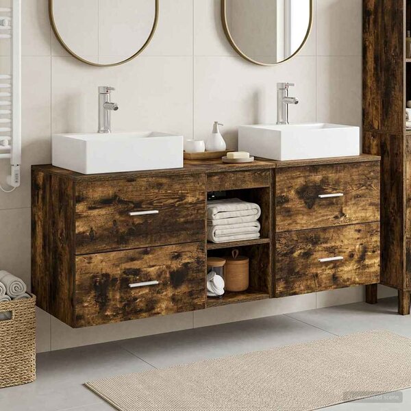 Sada koupelnových skříněk 3 ks Kouřový dub 129 x 41 x 79,5 cm 3405839