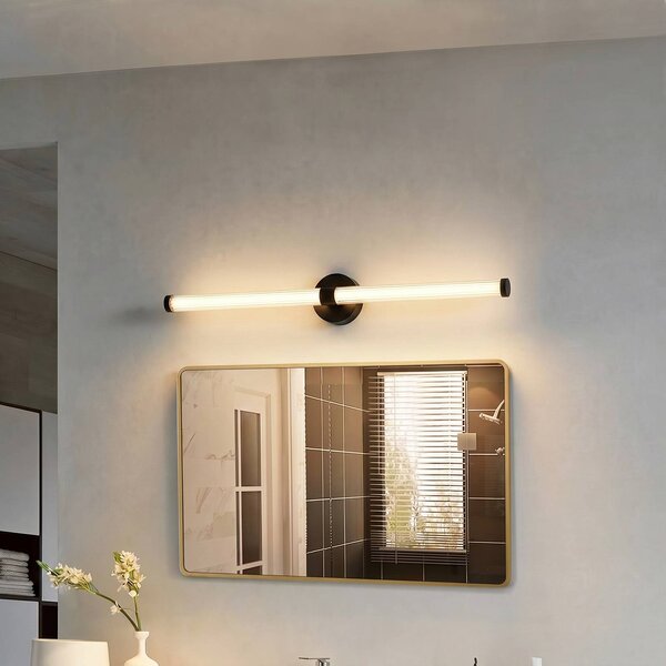 Lucande LED nástěnné světlo Melisa, černé, 90 cm, IP44, Černá, Koupelna, Sklo, Moderní