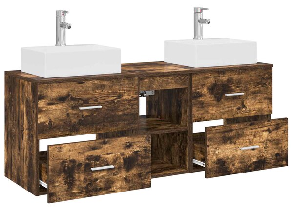 Sada koupelnových skříněk 3 ks Kouřový dub 129 x 41 x 79,5 cm 3405839