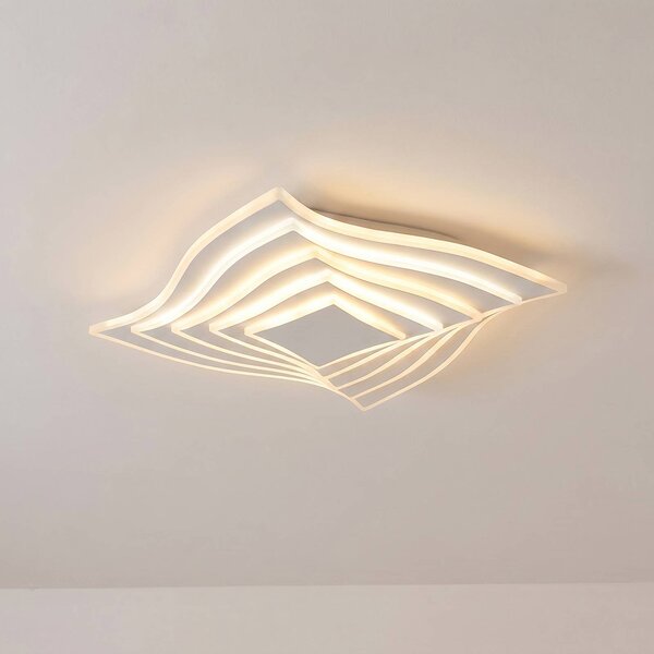 Lindby LED stropní svítidlo Rebeka, 47x47cm, dálkové ovládání, stmívatelný, Bílá / opál, Obývací pokoj / jídelna, kov, Moderní