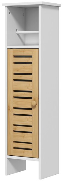 HOMCOM Koupelnová skříňka s držákem toaletního papíru a odnímatelnou tyčí 3 úrovně + držák toaletního papíru, 21 š x 17 h x 78 v cm, bambus a bílá | A