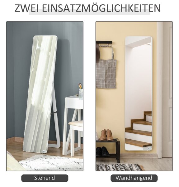HOMCOM Zrcadlo v Plné Výšce se Skládacím Rámem, Make-up Zrcadlo, Volně Stojící nebo na Stěnu, Stabilní pro Obývací Pokoj nebo Šatnu, Borovicové Dřevo