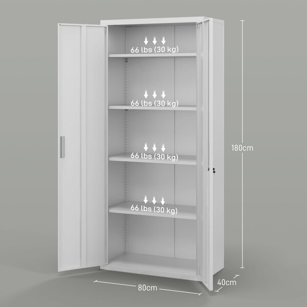 HOMCOM Skříň na dokumenty, kancelářská skříň se 2 dveřmi, 5úrovňová multipurpose skříň s nastavitelností polic, ocelová úložná skříň, pro domácí kance