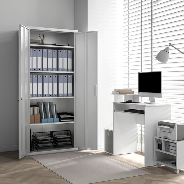 HOMCOM Skříň na dokumenty, kancelářská skříň se 2 dveřmi, 5úrovňová multipurpose skříň s nastavitelností polic, ocelová úložná skříň, pro domácí kance