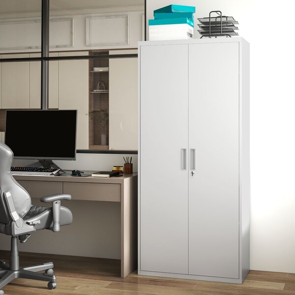 HOMCOM Skříň na dokumenty, kancelářská skříň se 2 dveřmi, 5úrovňová multipurpose skříň s nastavitelností polic, ocelová úložná skříň, pro domácí kance