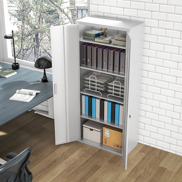 HOMCOM Skříň na dokumenty, kancelářská skříň se 2 dveřmi, 5úrovňová multipurpose skříň s nastavitelností polic, ocelová úložná skříň, pro domácí kance