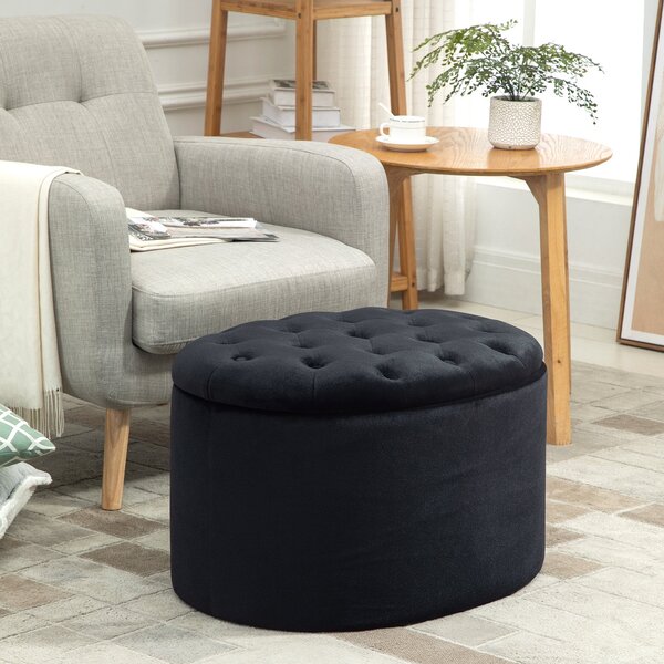 HOMCOM úložná pohovka s sametovým potahem, oválný tvar, úložná truhla pro obývací pokoj, ložnici, předsíň 71 x 52 x 42 cm, černá | Aosom