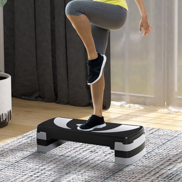 HOMCOM Nastavitelný krokovací fitness stepper s 3 úrovněmi (10/15/20 cm) Protiskluzová lavička s nosností až 150 kg pro domácí posilovnu Černá | Aosom