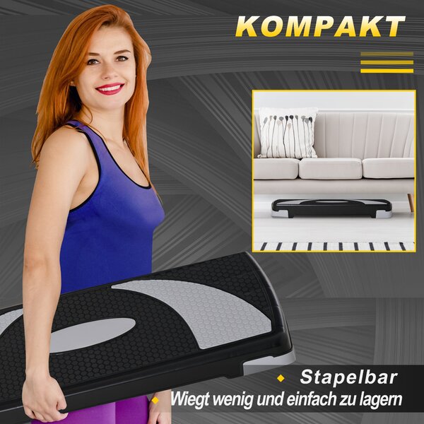 HOMCOM Nastavitelný krokovací fitness stepper s 3 úrovněmi (10/15/20 cm) Protiskluzová lavička s nosností až 150 kg pro domácí posilovnu Černá | Aosom
