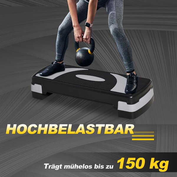 HOMCOM Nastavitelný krokovací fitness stepper s 3 úrovněmi (10/15/20 cm) Protiskluzová lavička s nosností až 150 kg pro domácí posilovnu Černá | Aosom