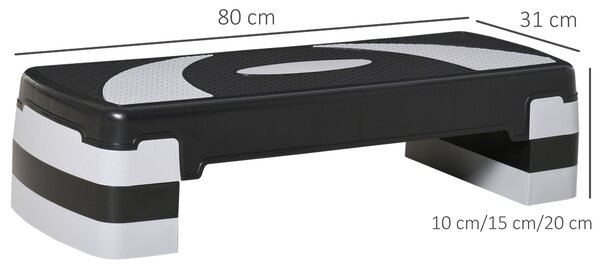 HOMCOM Nastavitelný krokovací fitness stepper s 3 úrovněmi (10/15/20 cm) Protiskluzová lavička s nosností až 150 kg pro domácí posilovnu Černá | Aosom