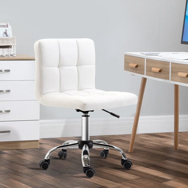 HOMCOM Kancelářská židle, ergonomická židle bez područek, výškově nastavitelná otočná židle, počítačová židle do kanceláře, studovny, umělá kůže, bílá