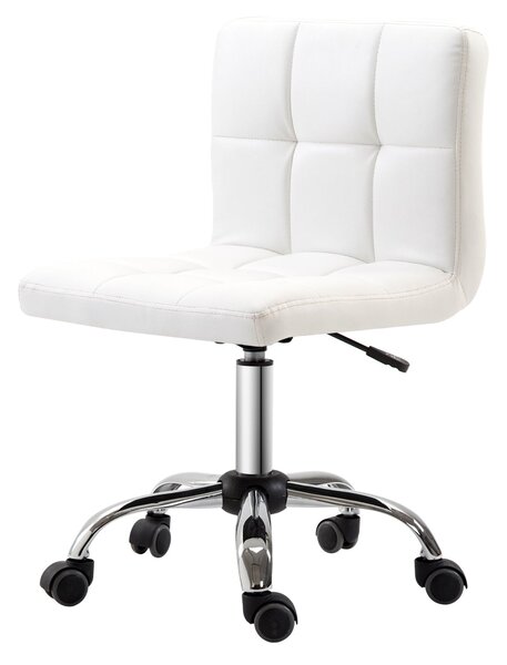 HOMCOM Kancelářská židle, ergonomická židle bez područek, výškově nastavitelná otočná židle, počítačová židle do kanceláře, studovny, umělá kůže, bílá
