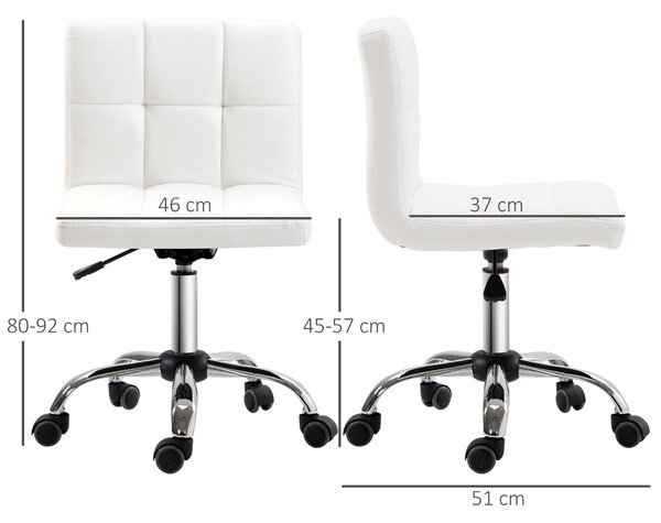 HOMCOM Kancelářská židle, ergonomická židle bez područek, výškově nastavitelná otočná židle, počítačová židle do kanceláře, studovny, umělá kůže, bílá