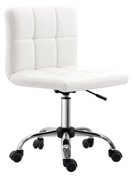 HOMCOM Kancelářská židle, ergonomická židle bez područek, výškově nastavitelná otočná židle, počítačová židle do kanceláře, studovny, umělá kůže, bílá