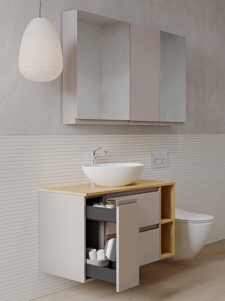 Cersanit Moduo skříňka 59.5x14.4x80 cm se zrcadlem béžová S590-109-DSM