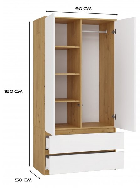 Šatní skříň do předsíně 90 cm TAAVI - dub artisan / bílá