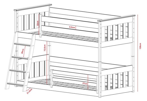 Dětská patrová postel s Montessori lůžkem z masivu borovice KEVIN - 200x90 cm - BÍLÁ