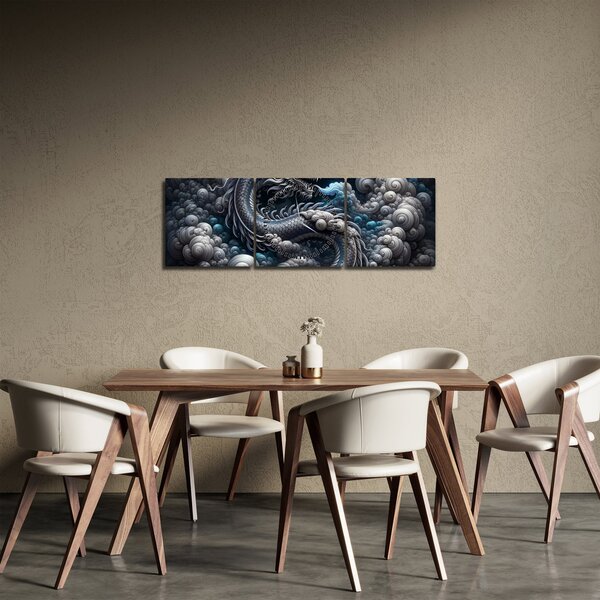 Obraz - Drak v dýmu (s hodinami) (90x30 cm)