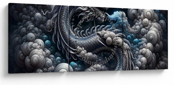 Obraz - Drak v dýmu (s hodinami) (90x30 cm)