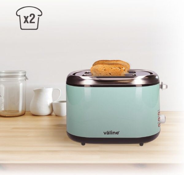 Retro topinkovač na 2 toasty Sindae 850W funkce přihřátí a rozmrazení, mint, 3 roky záruka