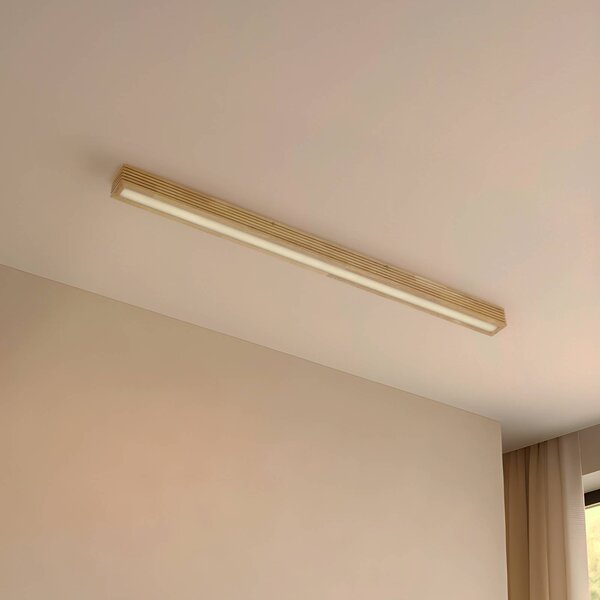 Lucande LED stropní svítidlo Emara, světlé dřevo, dub, stmívatelné, stmívatelný, Světlé dřevo, Obývací pokoj / jídelna, Dřevo, Design