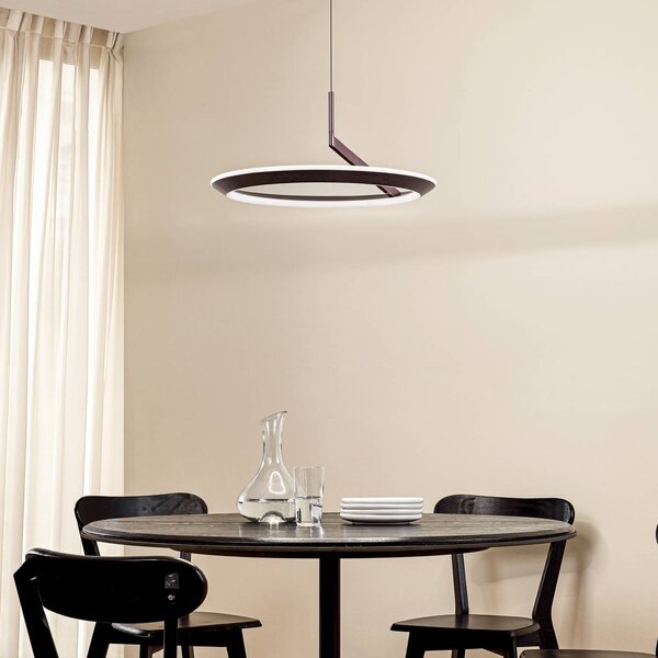 Lucande LED závěsné světlo Eldra, kávově hnědé, Ø 55 cm,, stmívatelný, Hnědá / rez, Obývací pokoj / jídelna, kov, Moderní