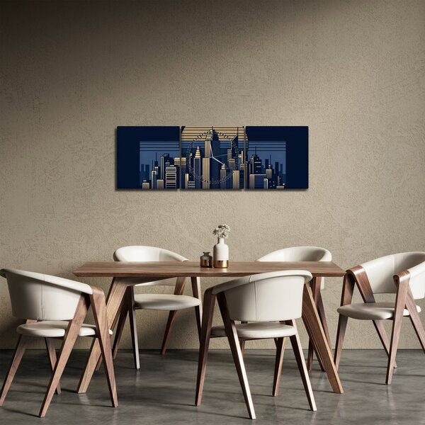 Obraz - Geometrické město (s hodinami) (90x30 cm)