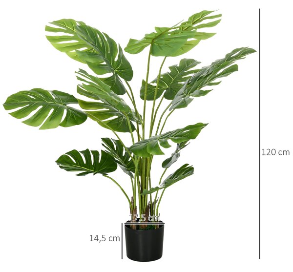 HOMCOM Umělé rostliny, Umělá Monstera Deliciosa, 120 cm umělá rostlina s 15 větvemi, pokojová rostlina, umělý strom, dekorace do interiéru, zelená | A