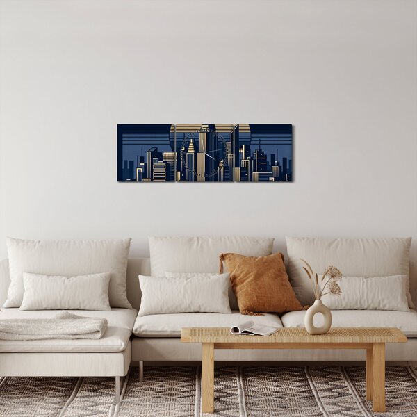 Obraz - Geometrické město (s hodinami) (90x30 cm)