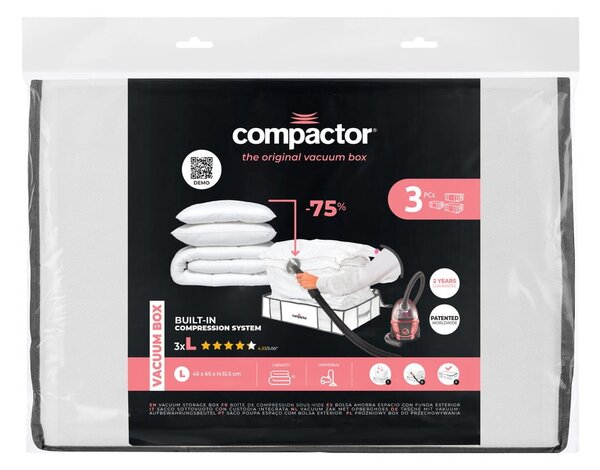 Vakuové vyztužené látkové úložné boxy na oblečení v sadě 3 ks 45x65x15,5 cm Life – Compactor