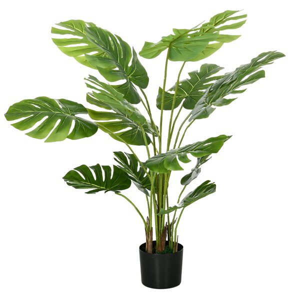 HOMCOM Umělé rostliny, Umělá Monstera Deliciosa, 120 cm umělá rostlina s 15 větvemi, pokojová rostlina, umělý strom, dekorace do interiéru, zelená | A
