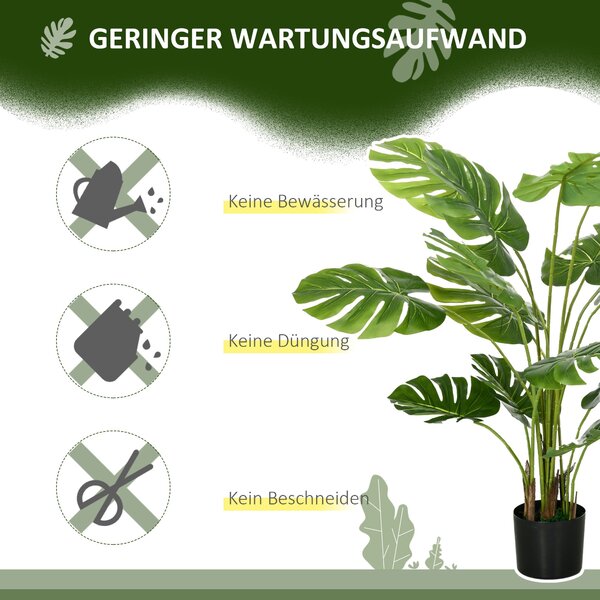 HOMCOM Umělé rostliny, Umělá Monstera Deliciosa, 120 cm umělá rostlina s 15 větvemi, pokojová rostlina, umělý strom, dekorace do interiéru, zelená | A