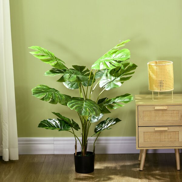 HOMCOM Umělé rostliny, Umělá Monstera Deliciosa, 120 cm umělá rostlina s 15 větvemi, pokojová rostlina, umělý strom, dekorace do interiéru, zelená | A