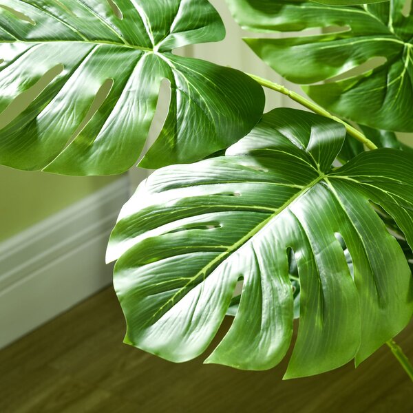 HOMCOM Umělé rostliny, Umělá Monstera Deliciosa, 120 cm umělá rostlina s 15 větvemi, pokojová rostlina, umělý strom, dekorace do interiéru, zelená | A