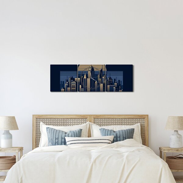 Obraz - Geometrické město (s hodinami) (90x30 cm)