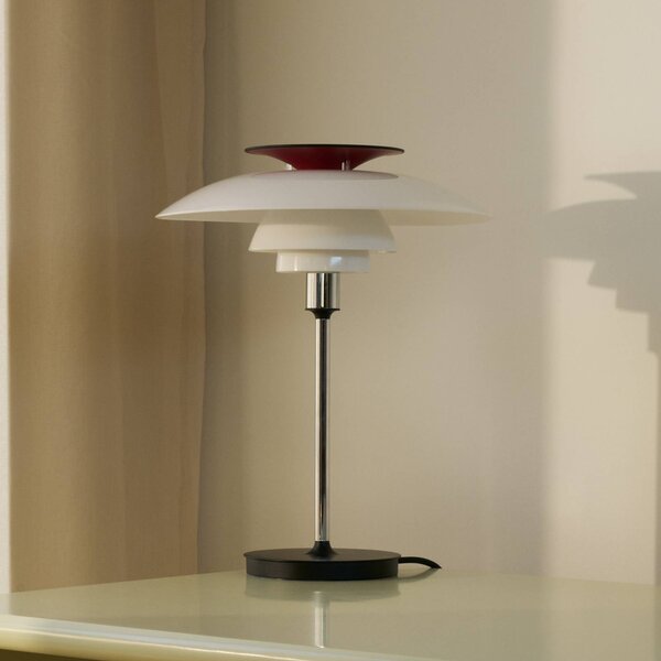 Louis Poulsen stolní lampa PH80, bílá/červená/chrom, výška 40 cm, Hliník / šedá / zinek, Obývací pokoj / jídelna, Hliník, Skandinávský