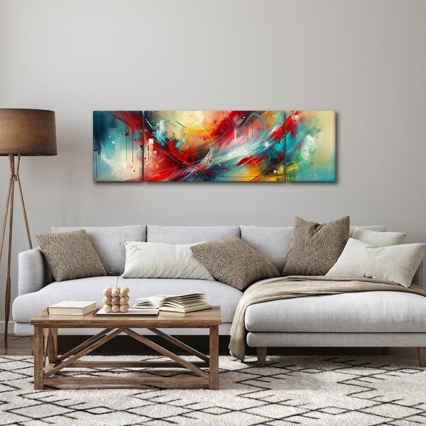 Obraz - Abstrakce s červenou (170x50 cm)