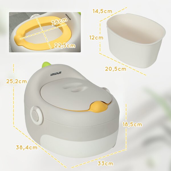AIYAPLAY 3-v-1 Dětský nočník, Odnímatelný nočník, Nočník s madly, pro děti 6-72 měsíců, Nosnost do 50 kg, Plast, Umělá kůže, Šedý | Aosom
