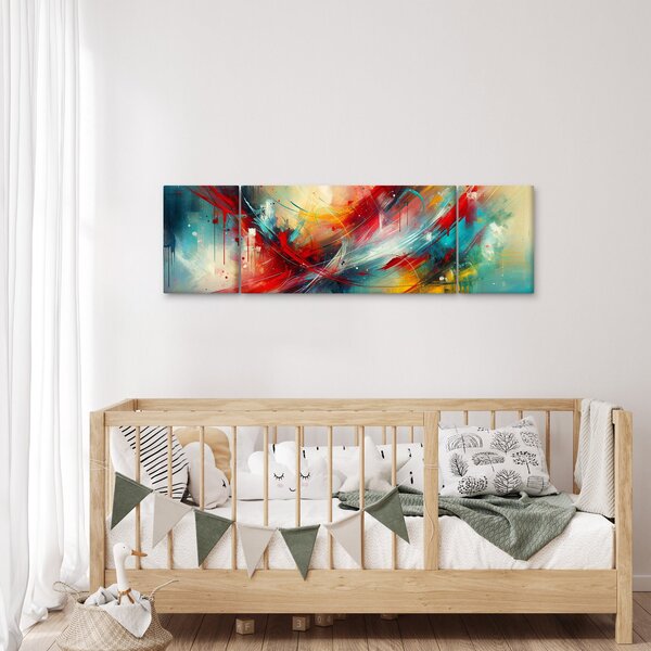 Obraz - Abstrakce s červenou (170x50 cm)