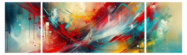 Obraz - Abstrakce s červenou (170x50 cm)