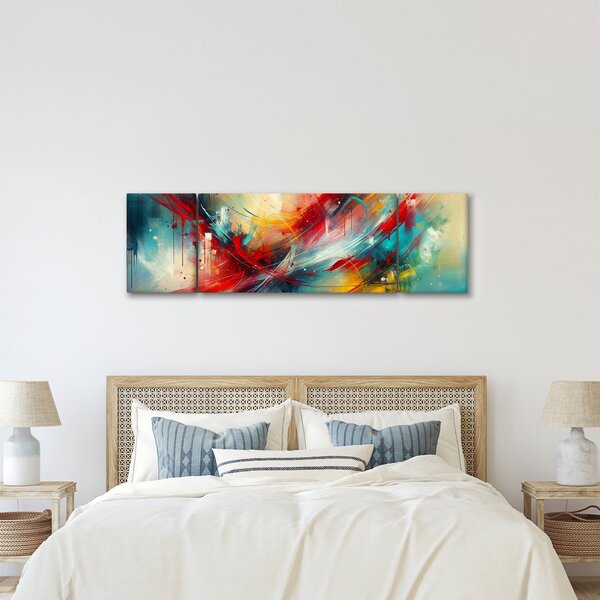 Obraz - Abstrakce s červenou (170x50 cm)