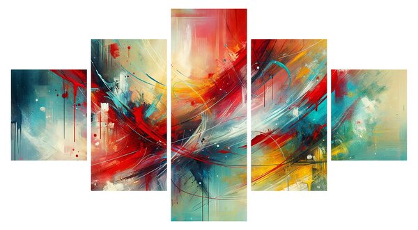 Obraz - Abstrakce s červenou (125x70 cm)