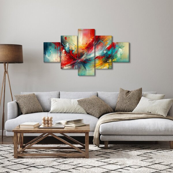 Obraz - Abstrakce s červenou (125x70 cm)