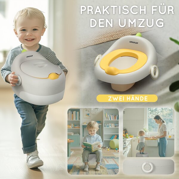 AIYAPLAY 3-v-1 Dětský nočník, Odnímatelný nočník, Nočník s madly, pro děti 6-72 měsíců, Nosnost do 50 kg, Plast, Umělá kůže, Šedý | Aosom