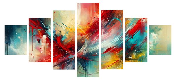 Obraz - Abstrakce s červenou (210x100 cm)